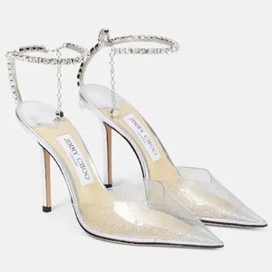 Jimmy Choo Saeda 100 glitter plexi and leather pump size 7.5US 37EU